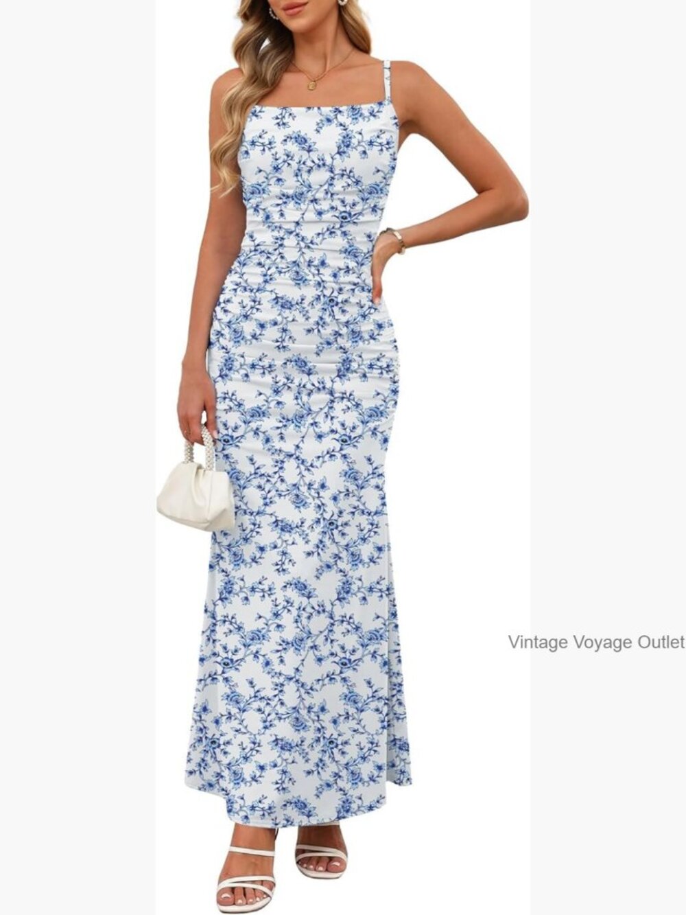 Sleeveless Spaghetti Strap Ruched Bodycon Maxi Dress Backless Slip
